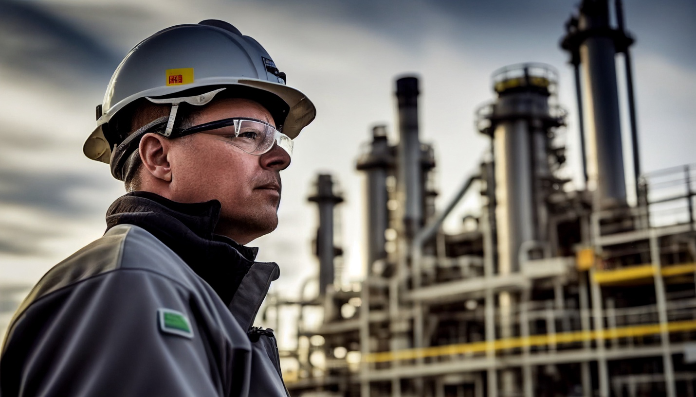 A refinery engineer inspects the storage and supply at a natural gas facility.