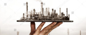 an power generation plant being held by a hand on a platter